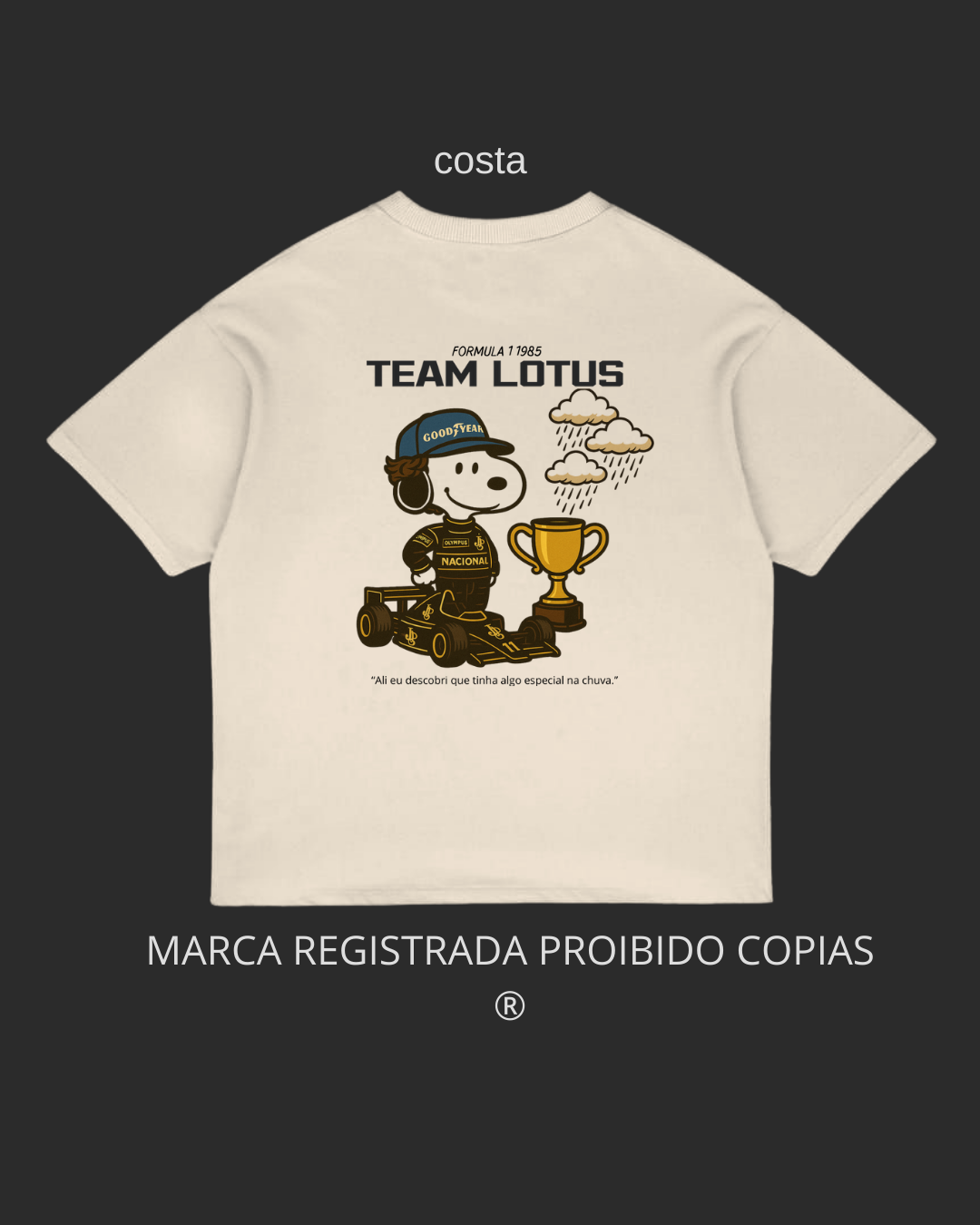 Camiseta Snoopy x Lotus — Fórmula 1 1988