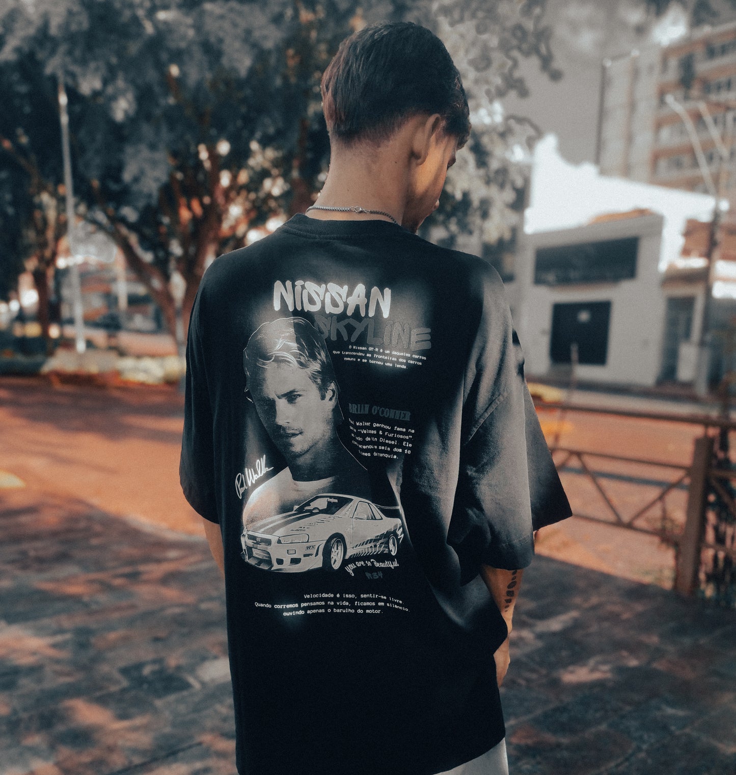 Camiseta Paul walker e skyline unissex oversized