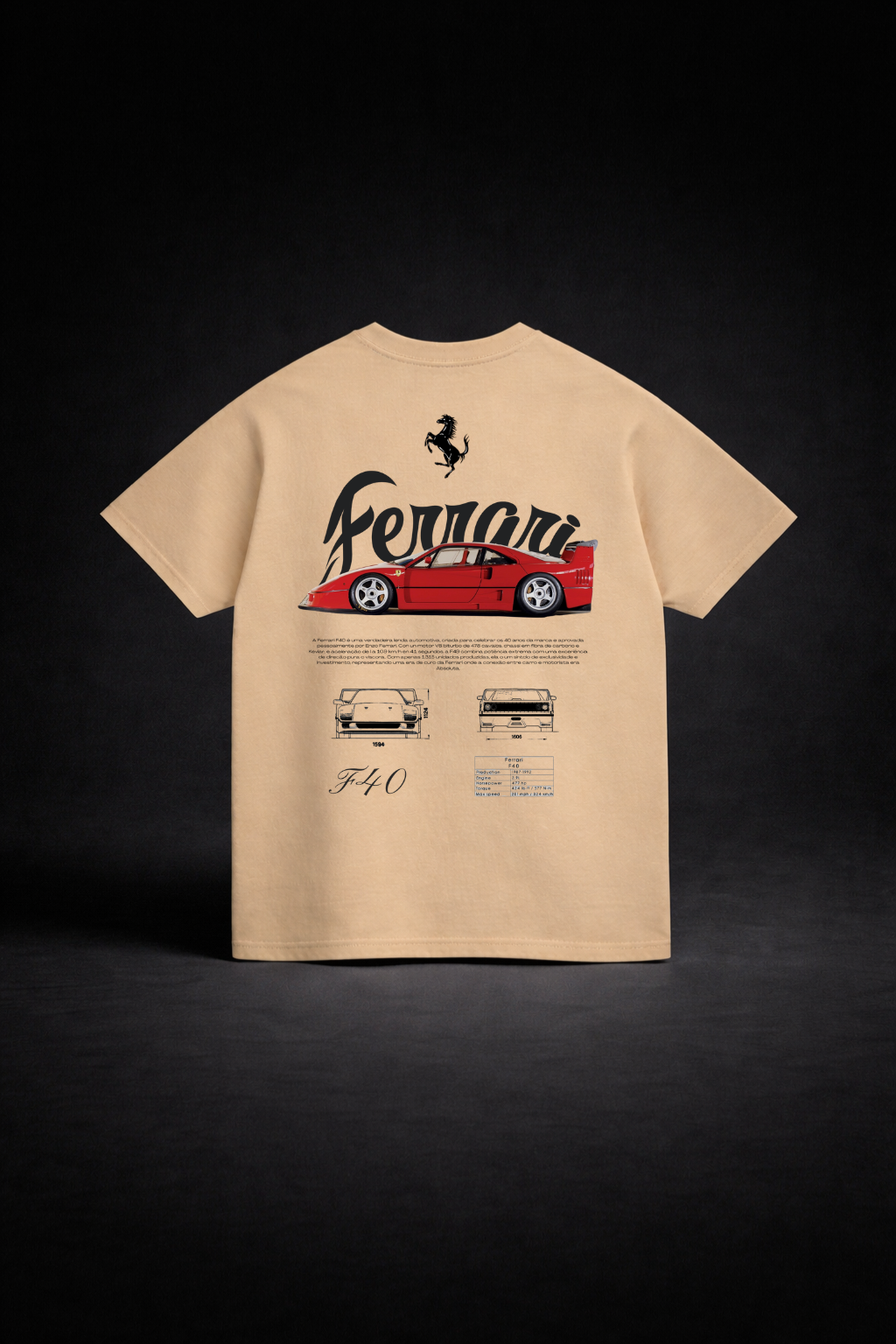 Camiseta Oversized Ferrari F40 Unissex