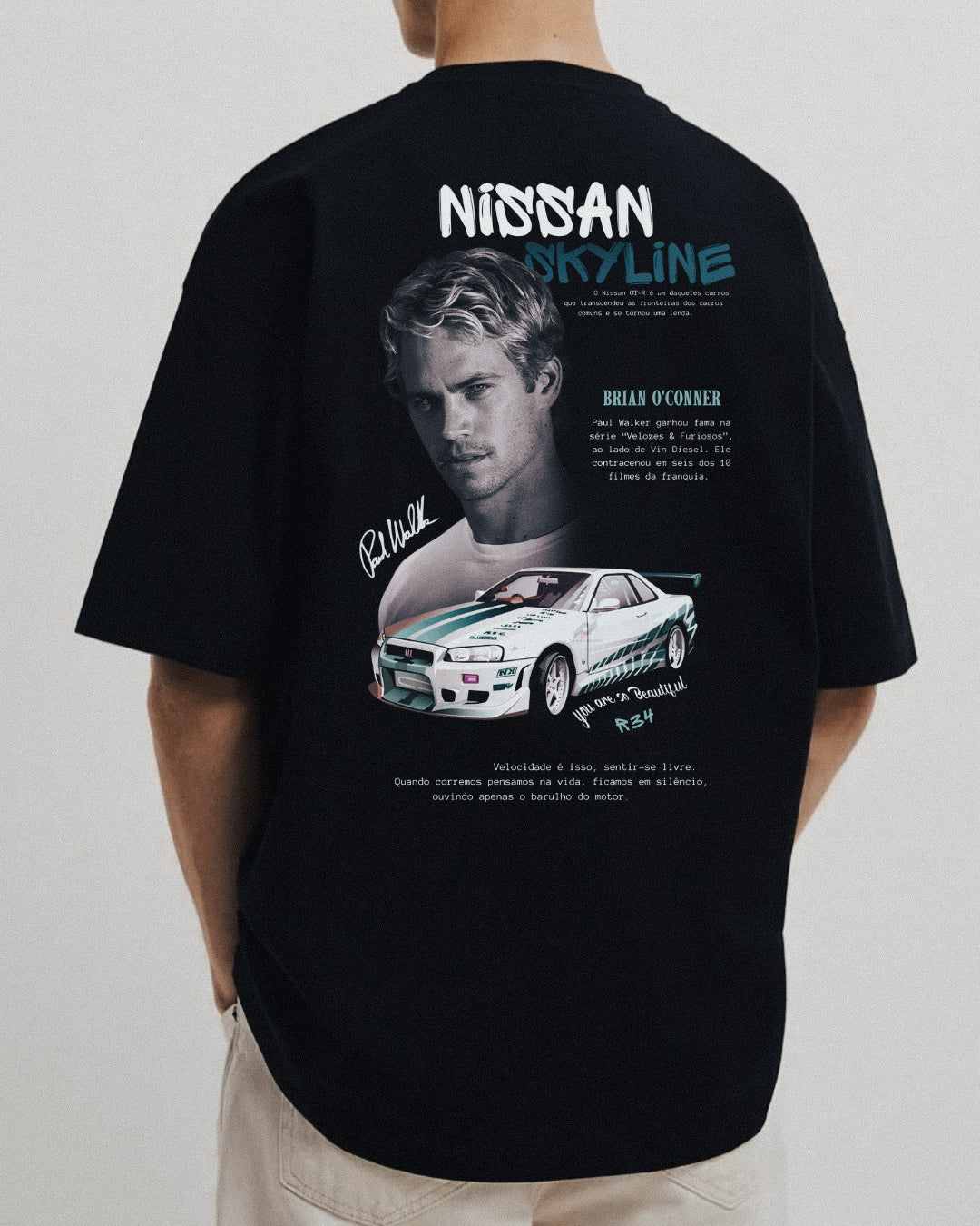 Camiseta Paul walker e skyline unissex oversized