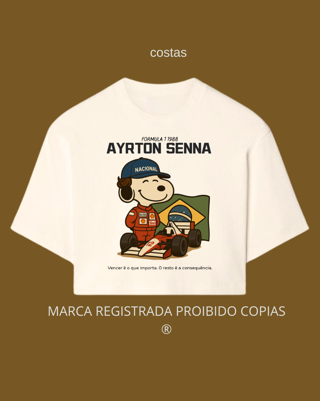 Cropped Feminino Snoopy Fórmula 1 1988