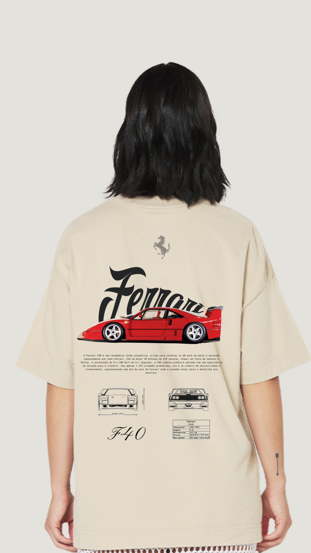 Camiseta Oversized Ferrari F40 Unissex