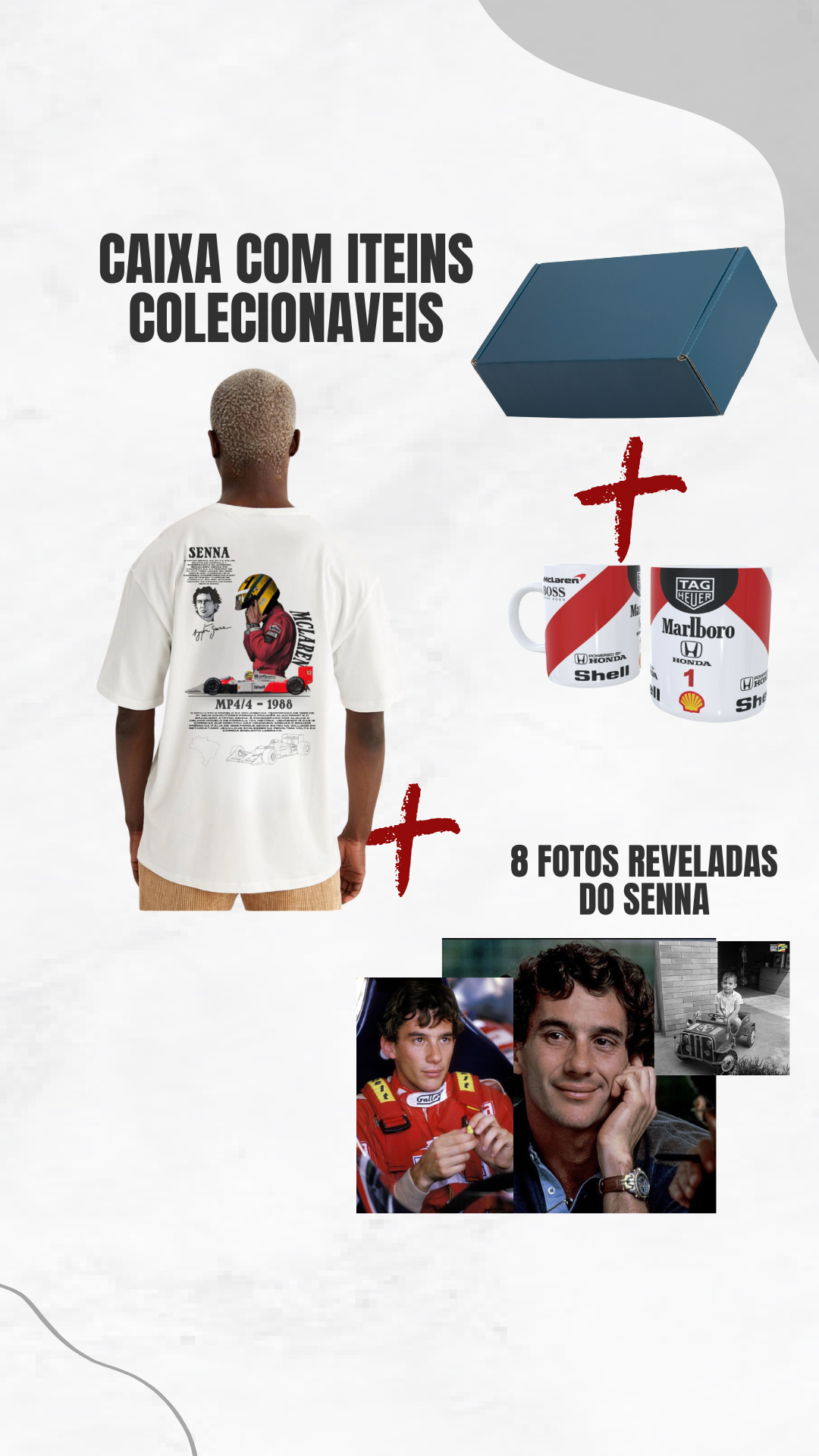 ENCOMENDAR Camiseta senna + caixa de itens colecionáveis